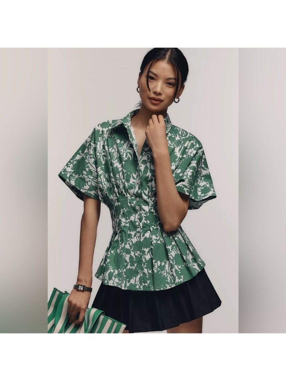 NWT Size S -The Tobie Cotton Short-Sleeve Pleated Blouse Exquise (NWT US$ 138)